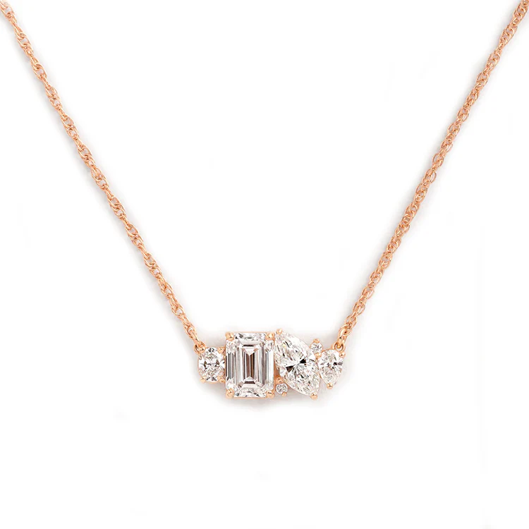 Mixed Shape Diamond and Sapphire Cluster Necklace - Image 4