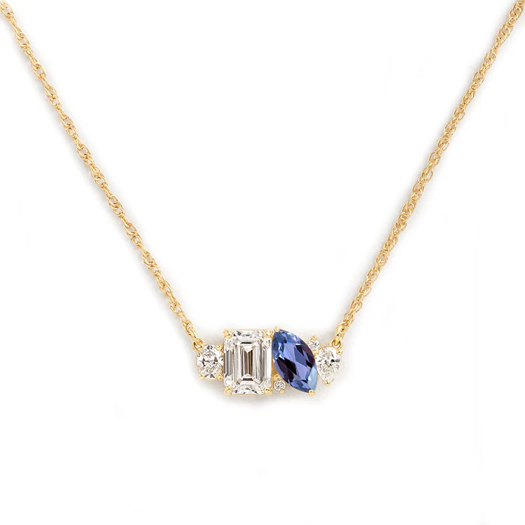Mixed Shape Diamond and Sapphire Cluster Necklace - Image 40