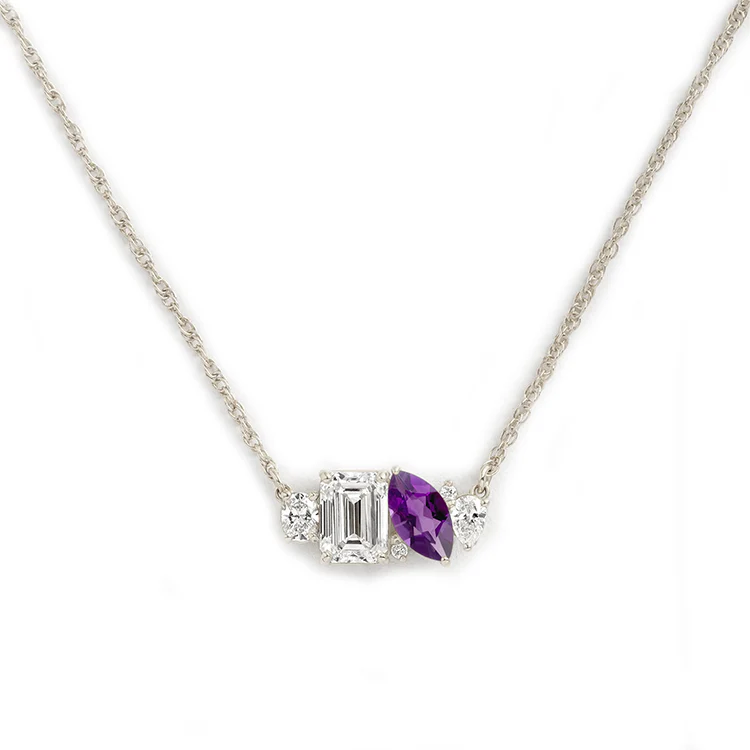 Mixed Shape Diamond and Sapphire Cluster Necklace - Image 6