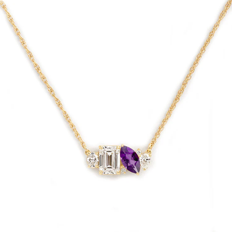 Mixed Shape Diamond and Sapphire Cluster Necklace - Image 7