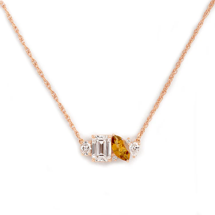 Mixed Shape Diamond and Sapphire Cluster Necklace - Image 8