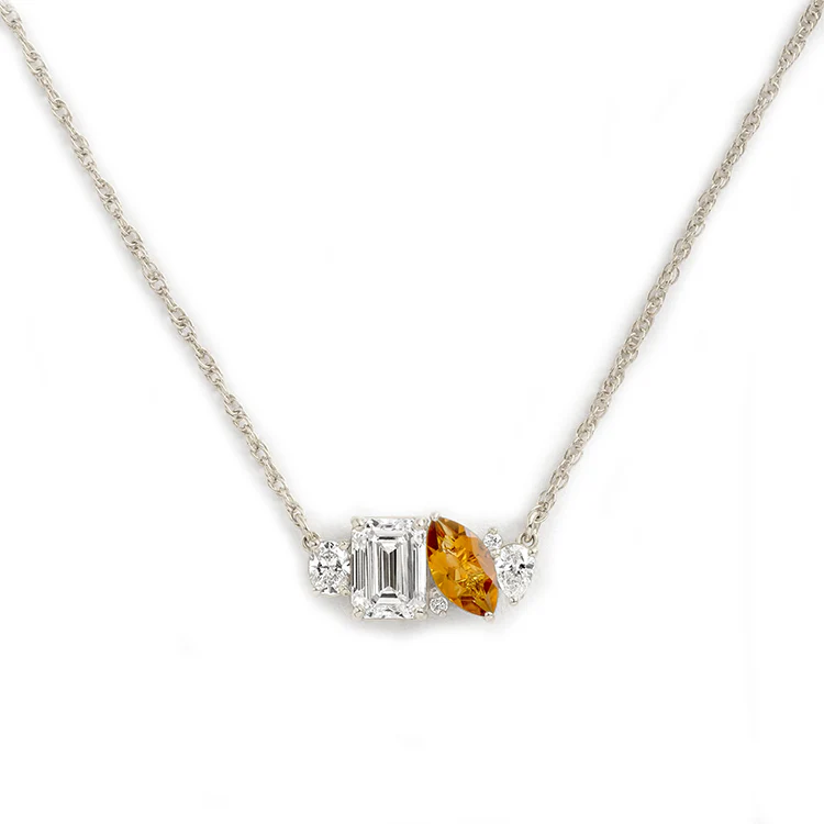 Mixed Shape Diamond and Sapphire Cluster Necklace - Image 9