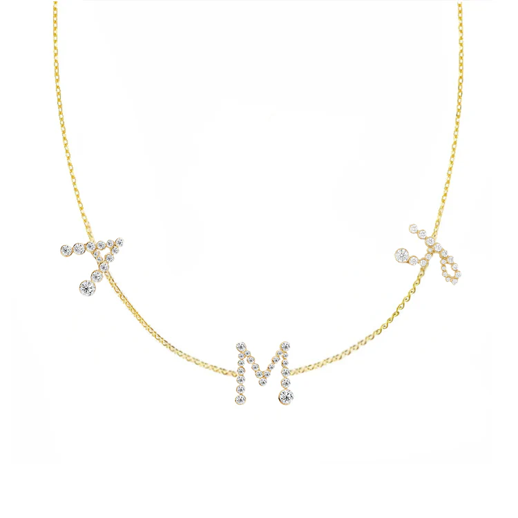 Multi Bubble Diamond Initial Necklace