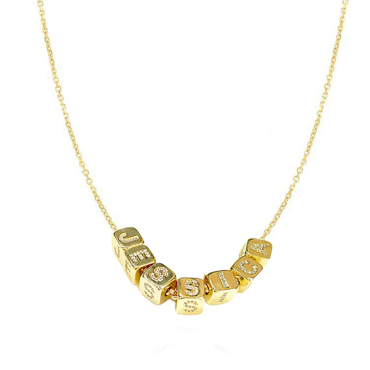 Multi Diamond Initial Block Charm Necklace