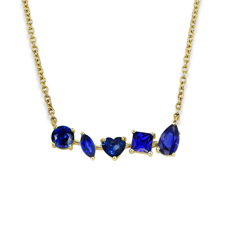 Multi-Shaped Blue Sapphire Bar Necklace - Image 2