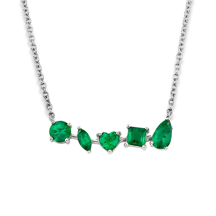 Multi-Shaped Emerald Bar Necklace - Image 2