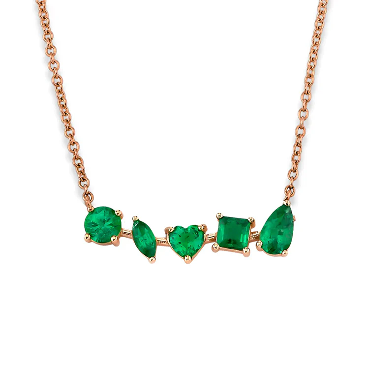 Multi-Shaped Emerald Bar Necklace - Image 3