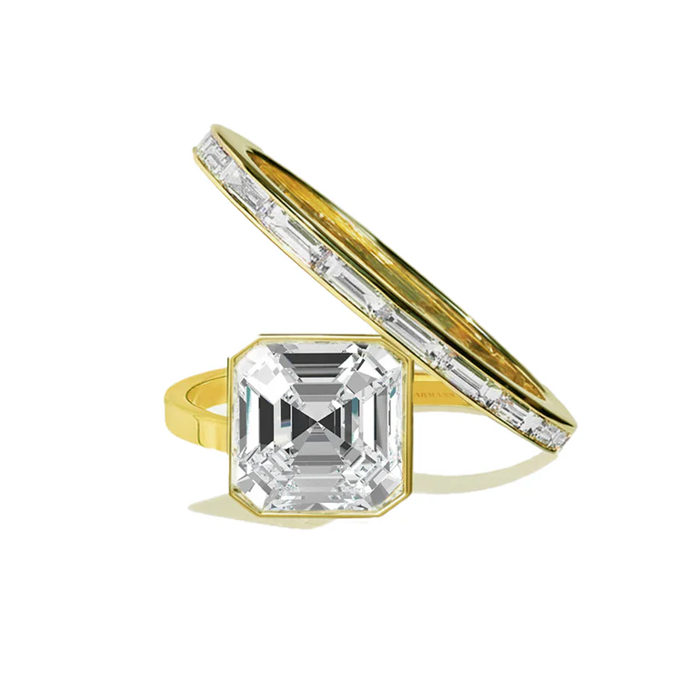 Orbit Bezel Asscher Lab Grown Diamond Engagement Ring