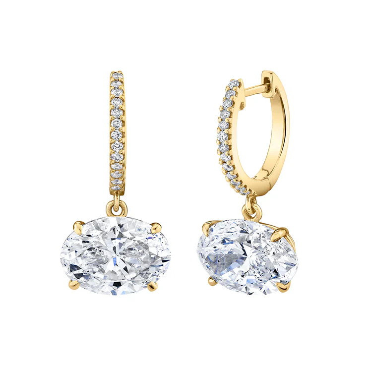 Oval Diamond Dangle Huggies
