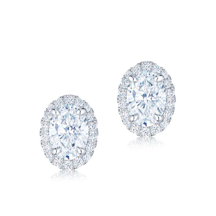 Oval Diamond Halo Studs