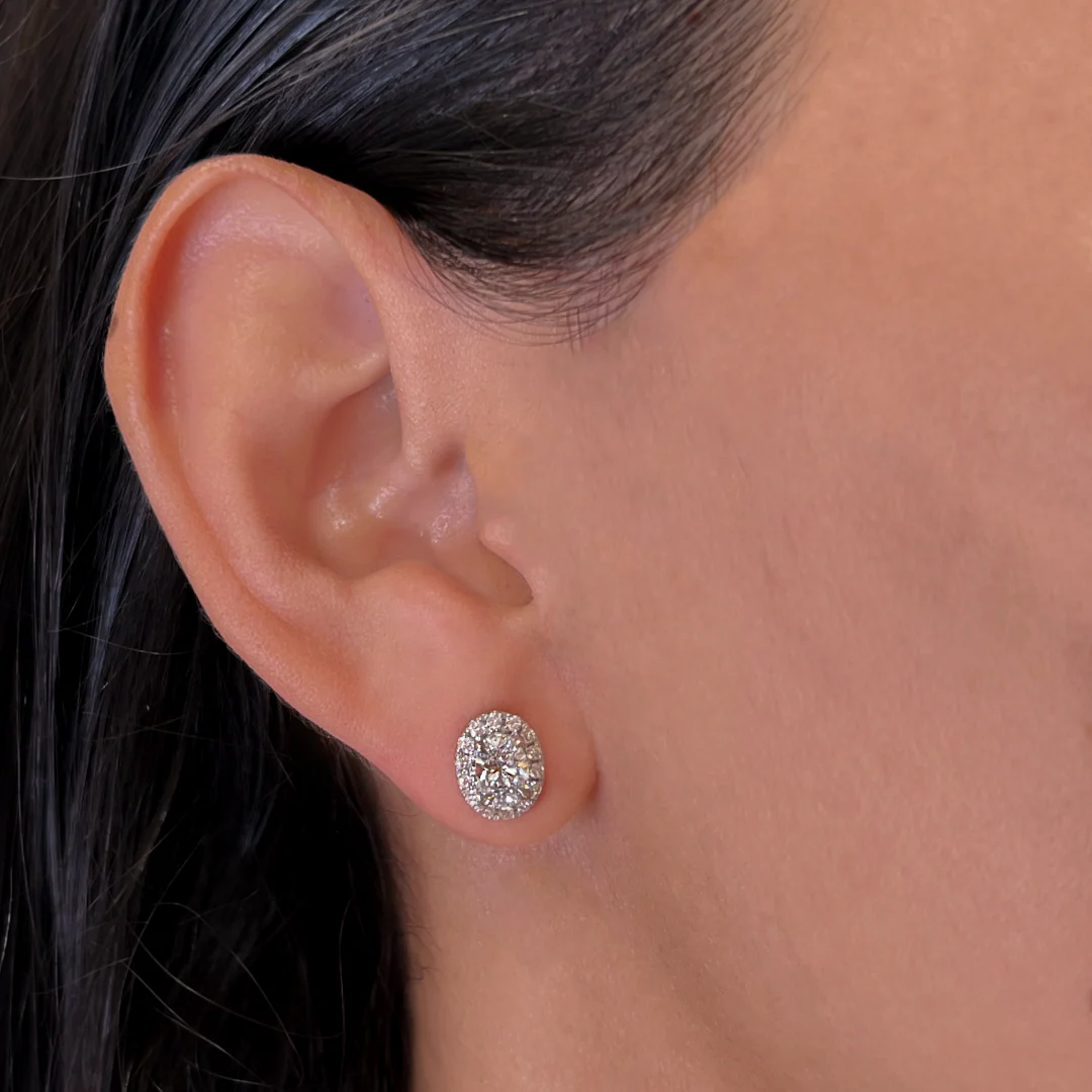 Oval Diamond Halo Studs - Image 2