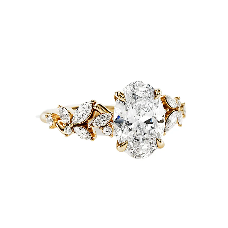 Oval Lab Grown Diamond Leaf Engagement Ring