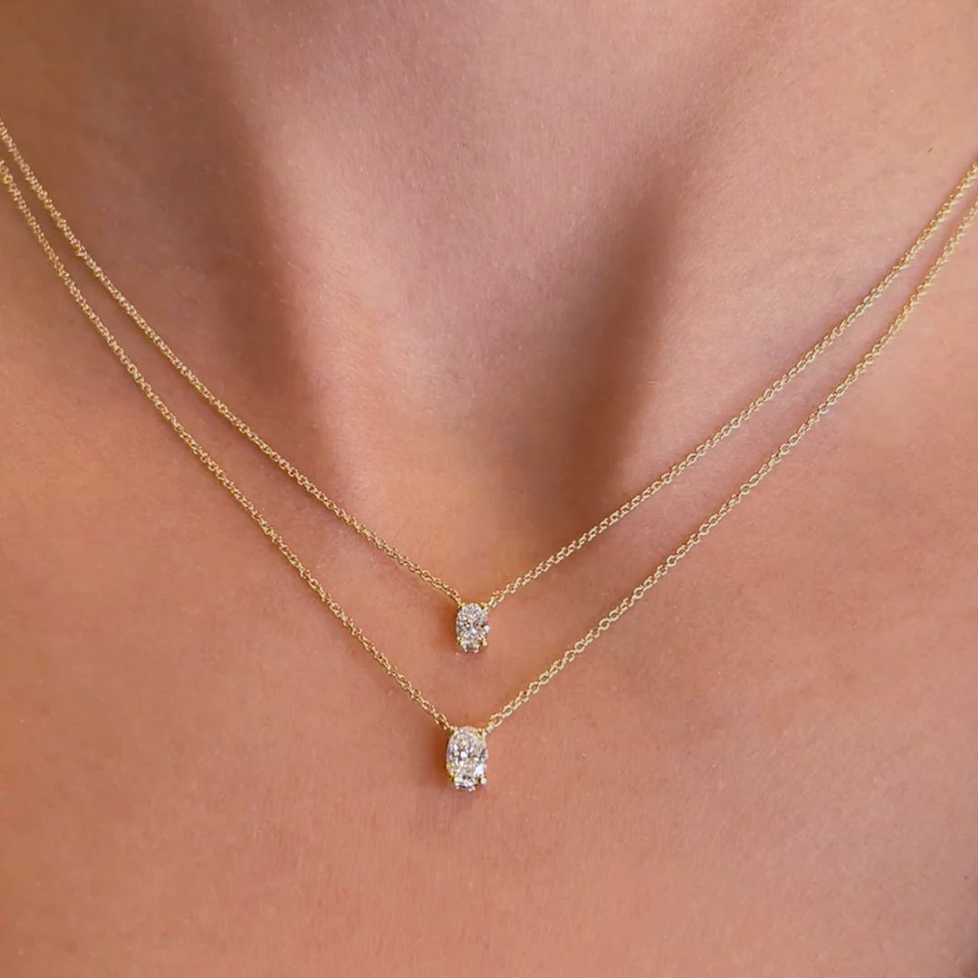 Oval Solitaire Diamond Pendant - Image 2