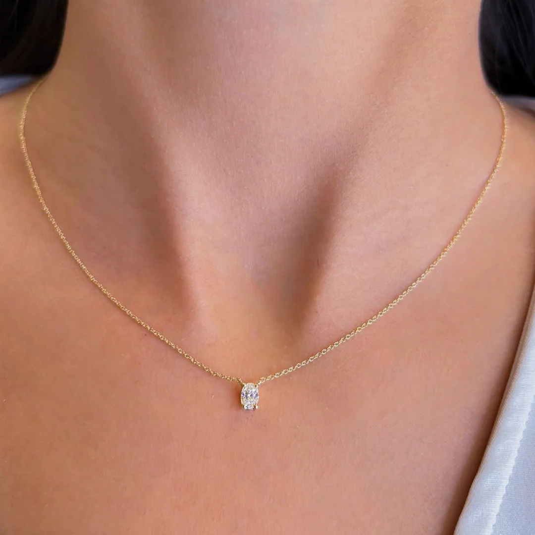 Oval Solitaire Diamond Pendant - Image 4