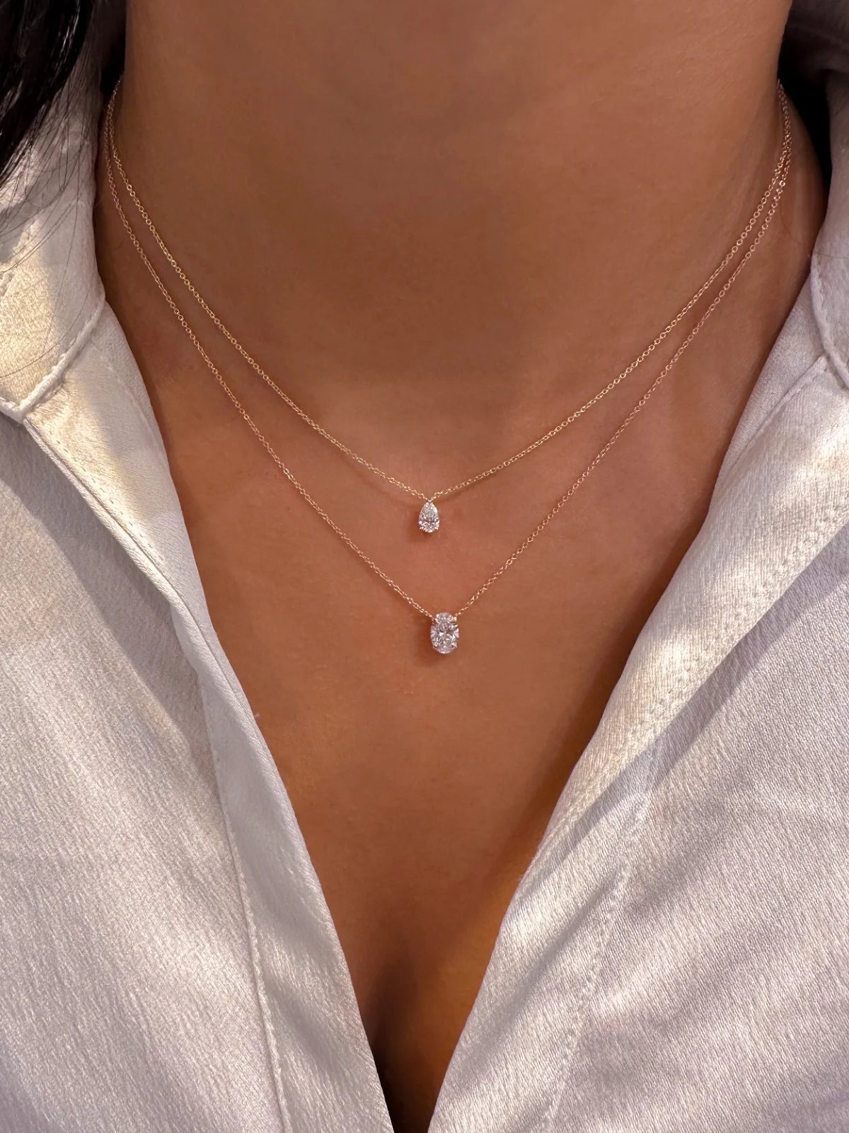 Oval Solitaire Diamond Pendant - Image 7
