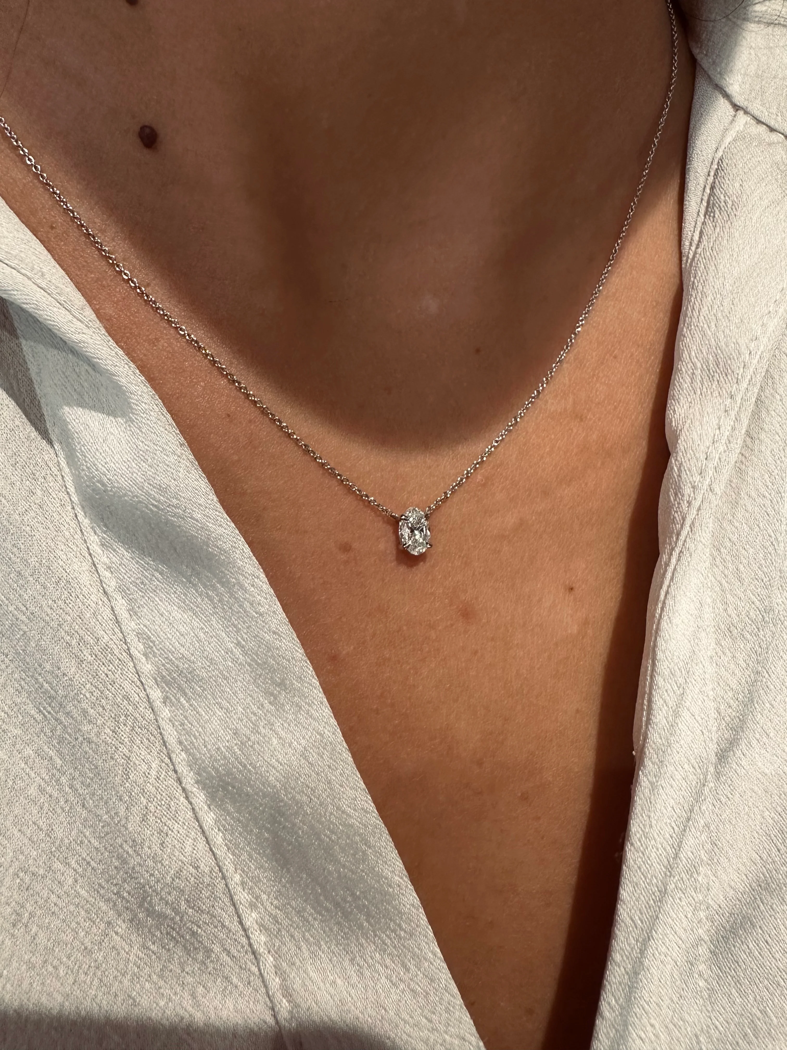 Oval Solitaire Diamond Pendant - Image 8