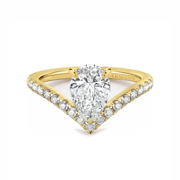 Pear Diamond V Ring with Diamond Band