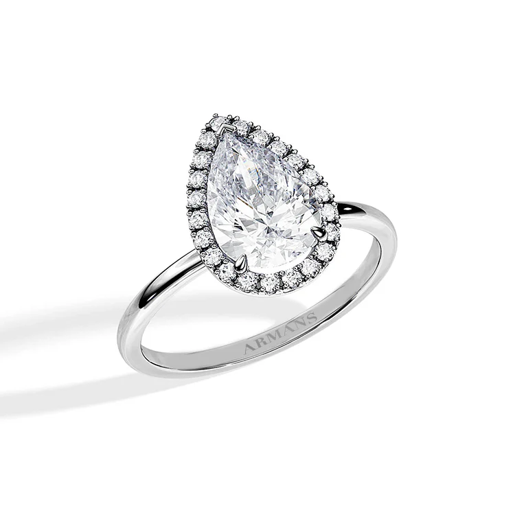 Pear Halo Engagement Ring With Plain Band - Image 2