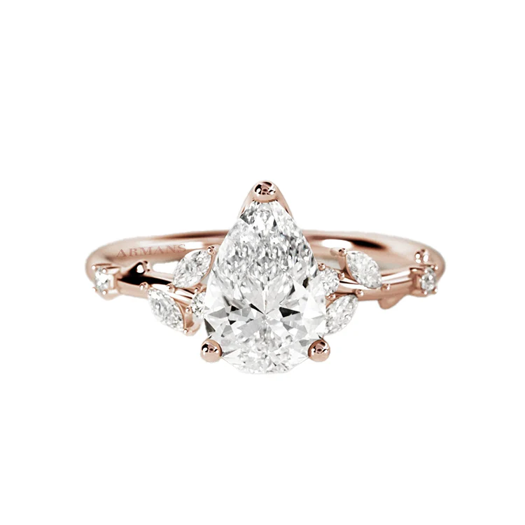 Pear Lab Grown Diamond Leaf Engagement Ring