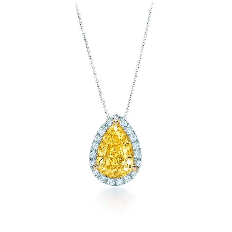 Pear Yellow Diamond Halo Necklace