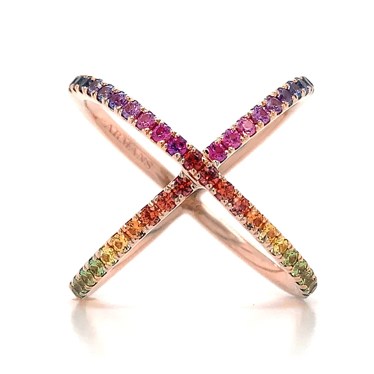 Petite Rainbow Sapphire Criss Cross Ring