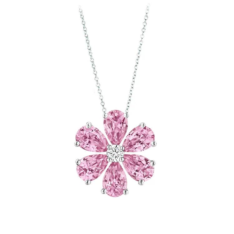 Pink Sapphire Flower Necklace