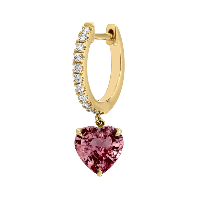 Pink Sapphire Heart Drop Diamond Huggies