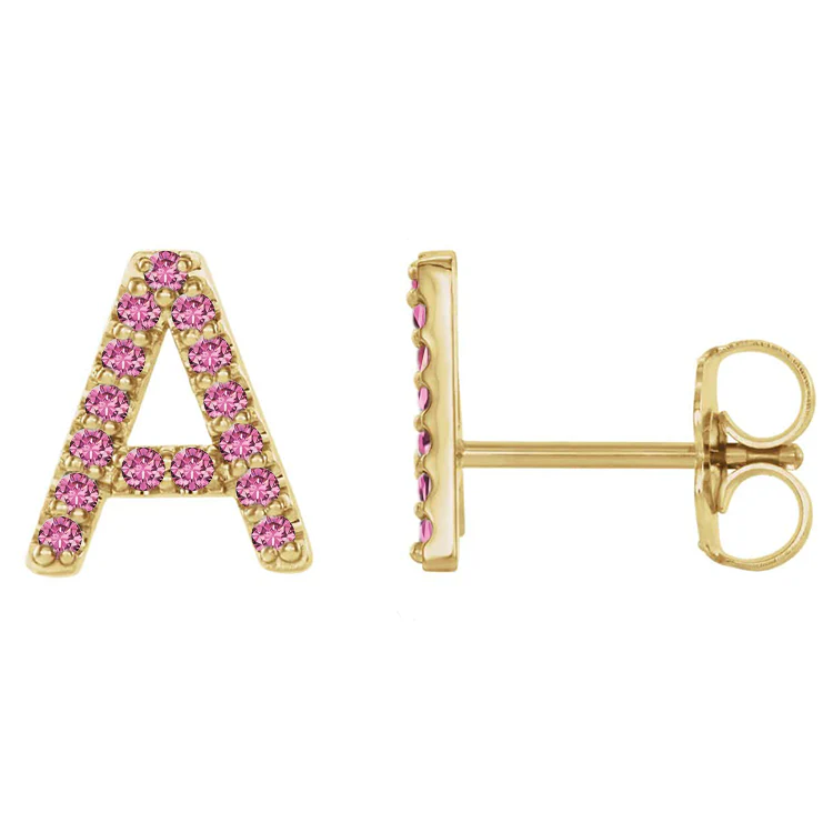Pink Sapphire Initial Earrings