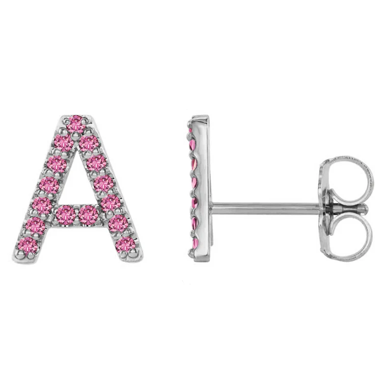 Pink Sapphire Initial Earrings - Image 4