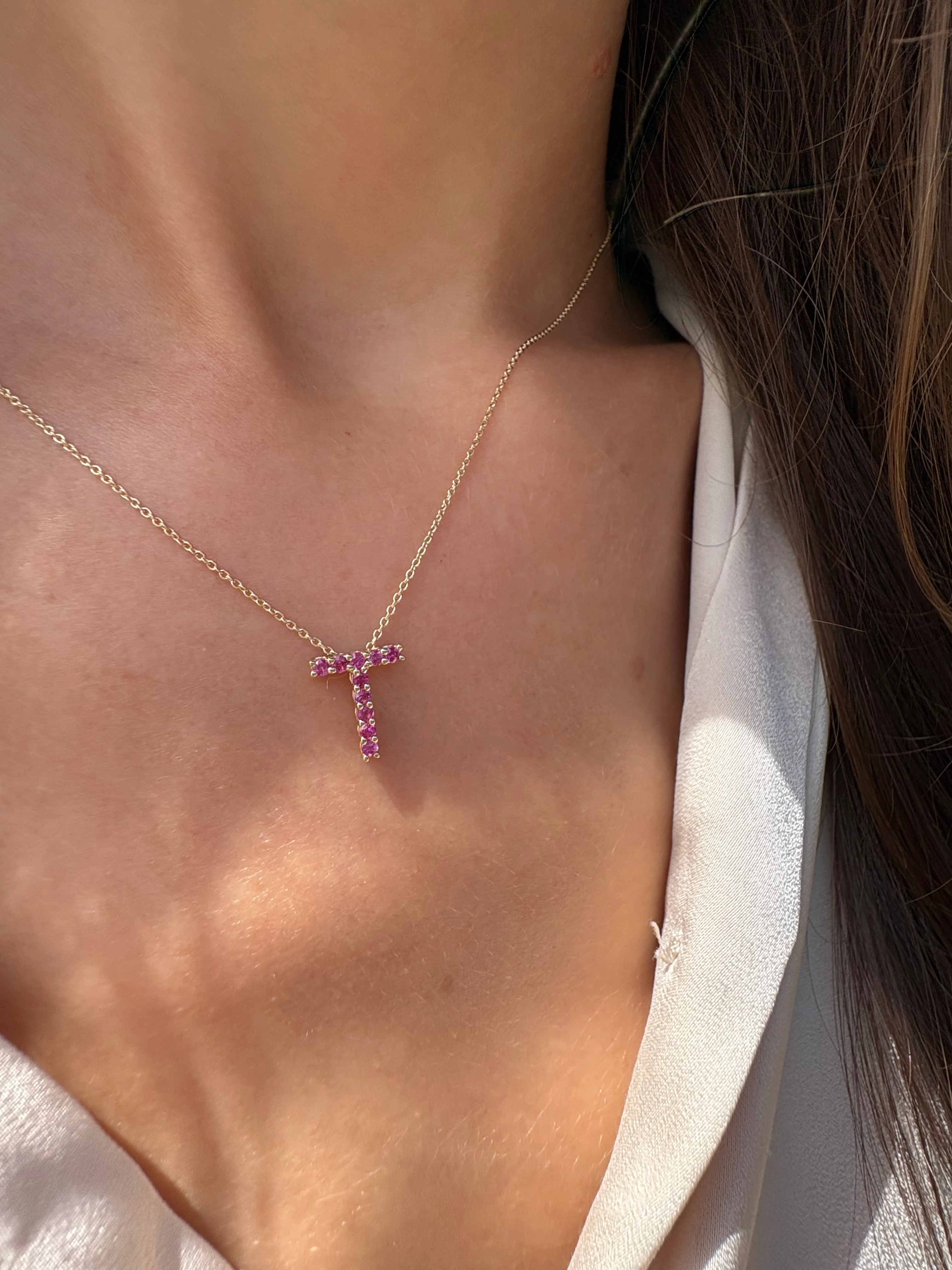 Pink Sapphire Initial Pendant - Image 7