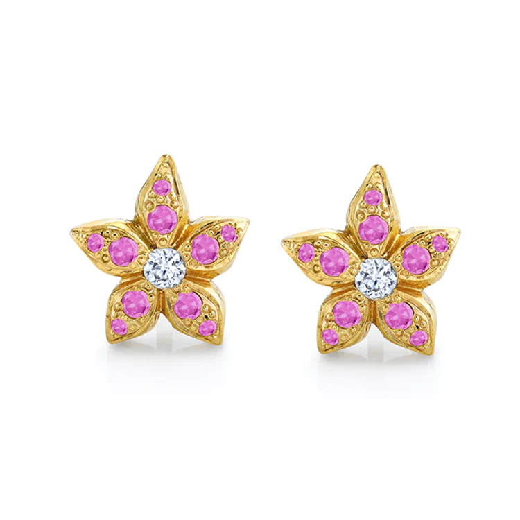 Pink Sapphire Star Earrings