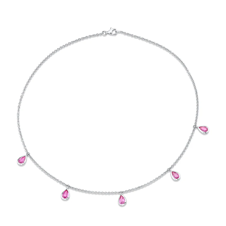 Pink Sapphire Tear Drop Necklace - Image 2