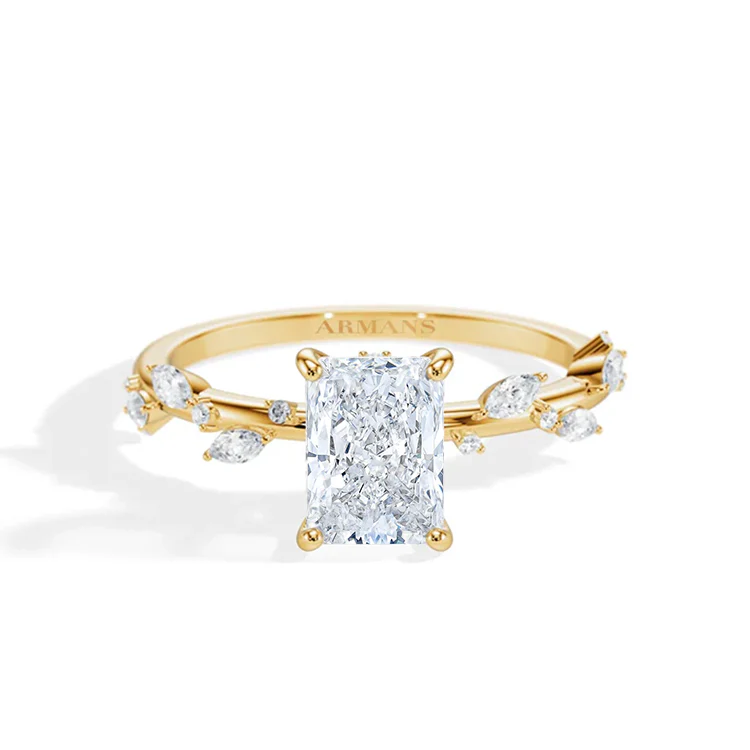 Radiant Lab Grown Diamond Leaf Engagement Ring