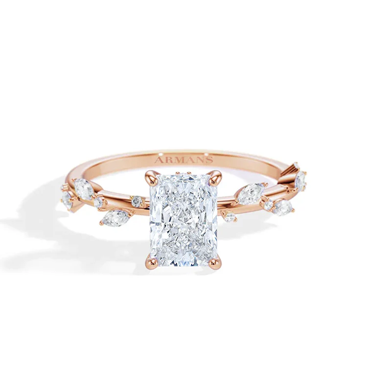 Radiant Lab Grown Diamond Leaf Engagement Ring - Image 3