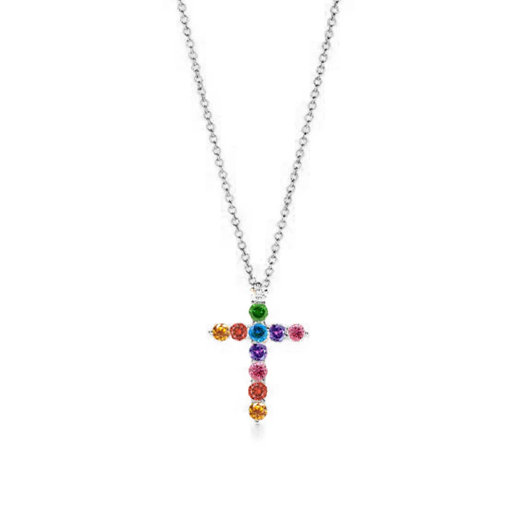 Rainbow Diamond Cross Necklace
