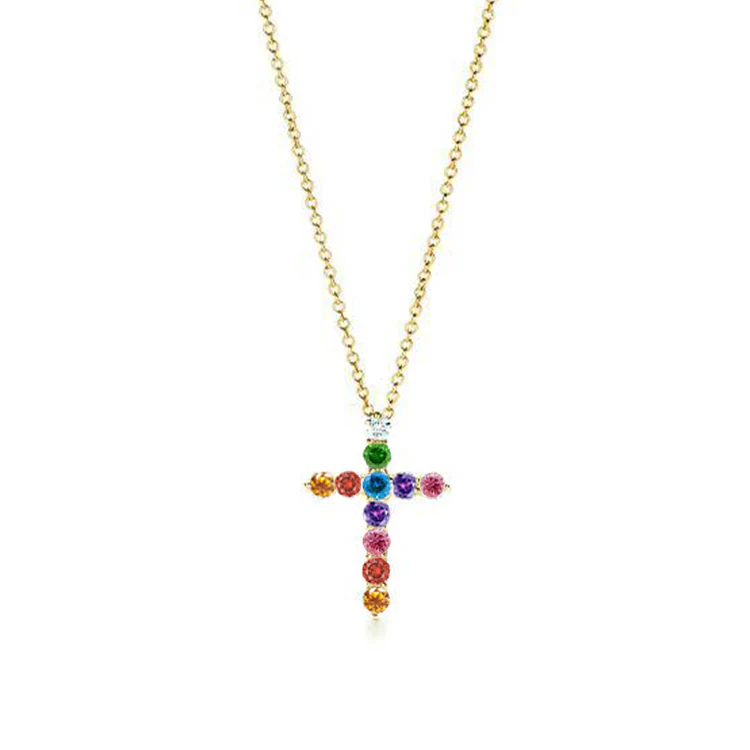 Rainbow Diamond Cross Necklace - Image 2