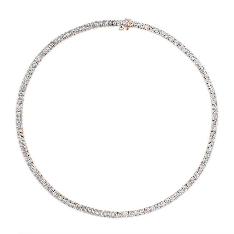 Round and Emerald Diamond Tennis Necklace