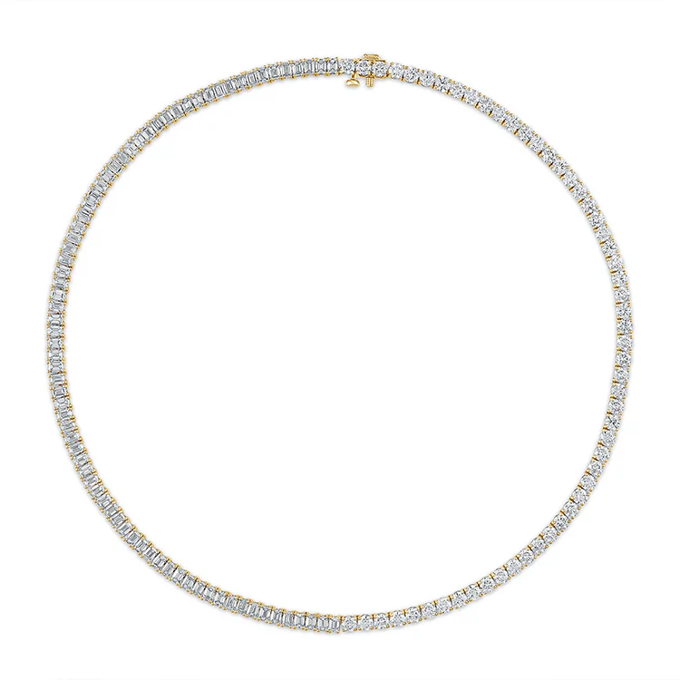 Round and Emerald Diamond Tennis Necklace - Image 3