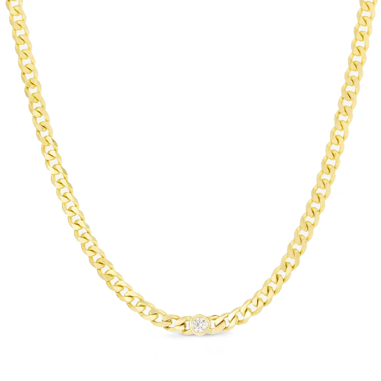 Round Bezel Set Cuban Link Necklace