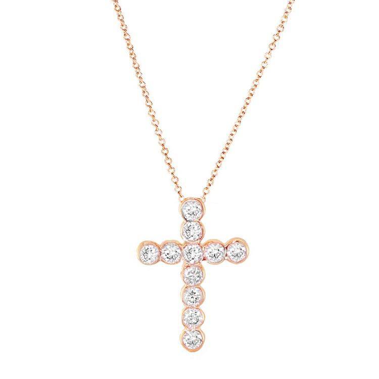 Round Bezel Set Diamond Cross Necklace - Image 3