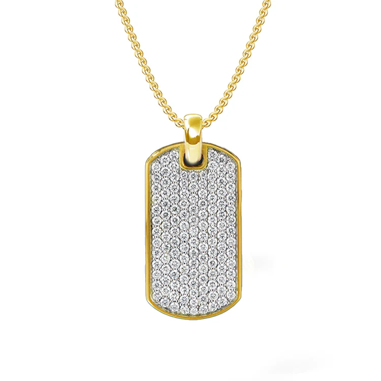 Round Diamond Dog Tag Necklace