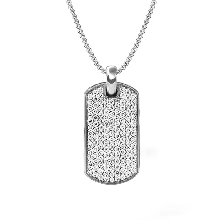 Round Diamond Dog Tag Necklace - Image 2