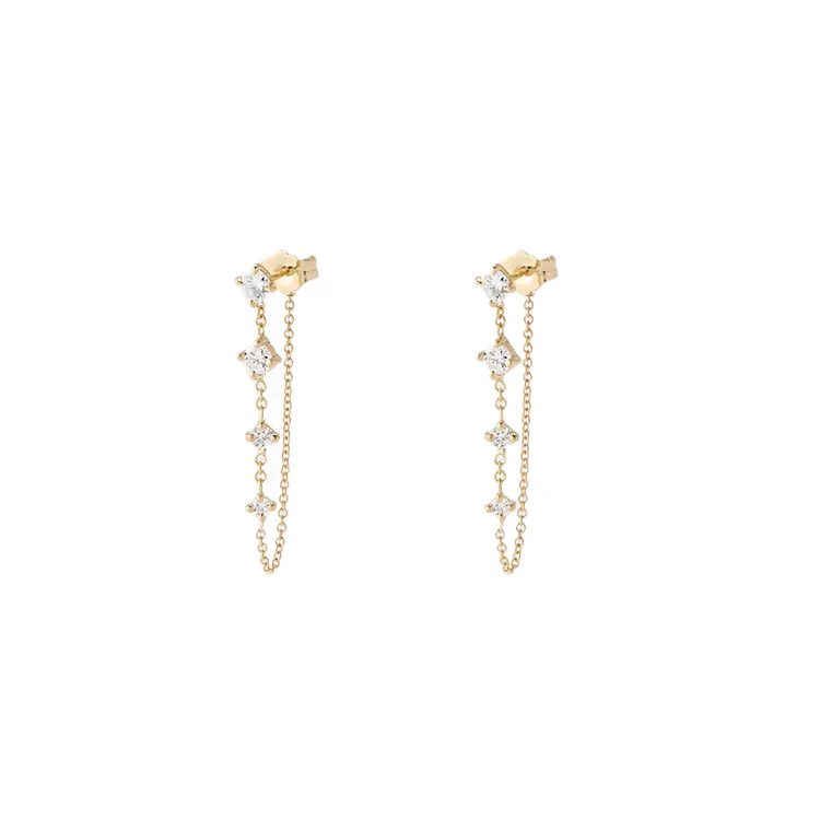 Round Diamond Droplet Chain Earrings