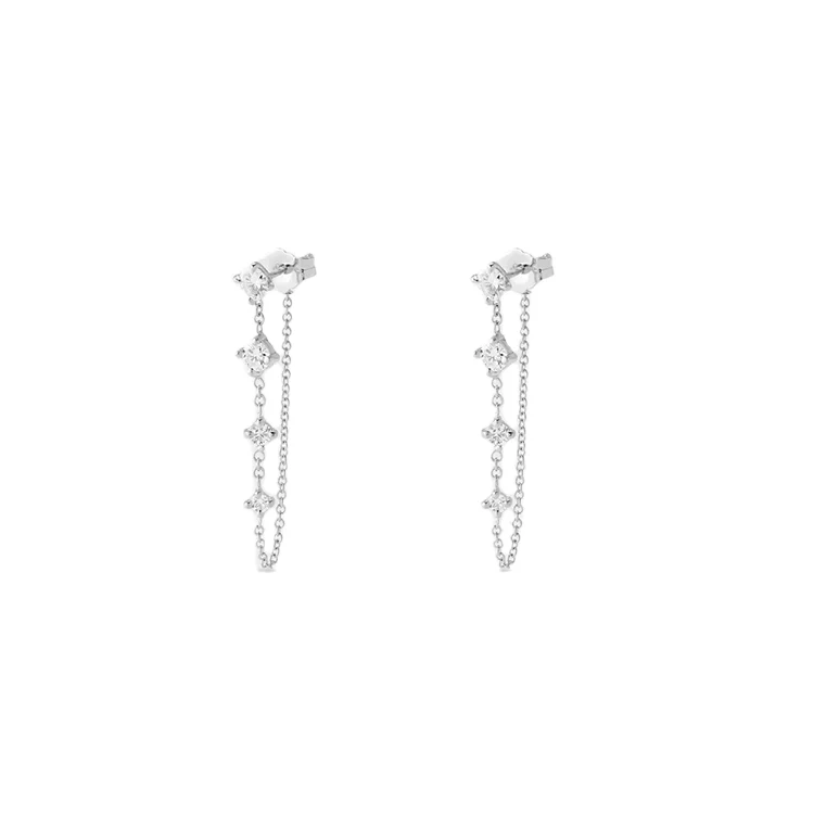 Round Diamond Droplet Chain Earrings - Image 2