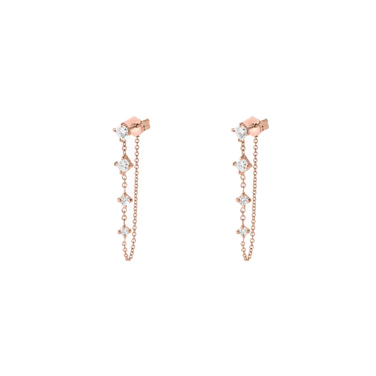 Round Diamond Droplet Chain Earrings - Image 3