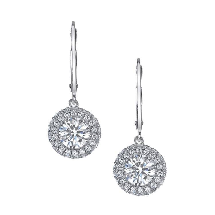 Round Halo Drop Earrings