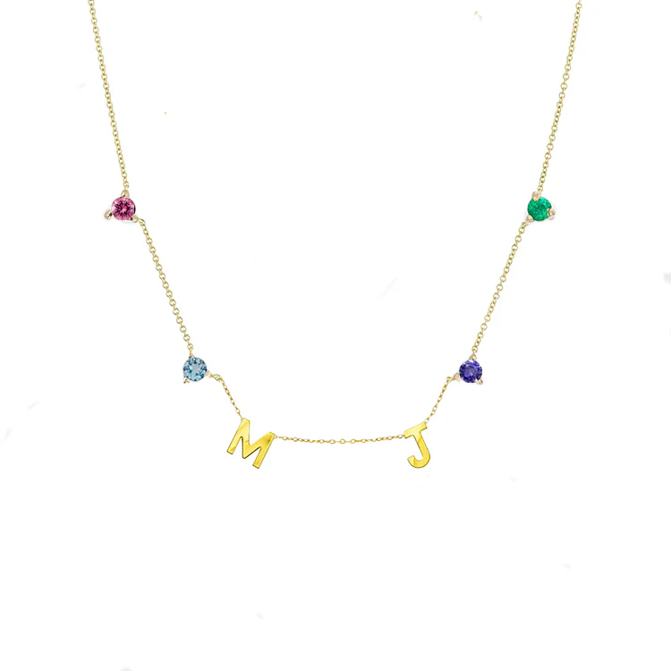 Sapphire Double Initial Birthstone Necklace