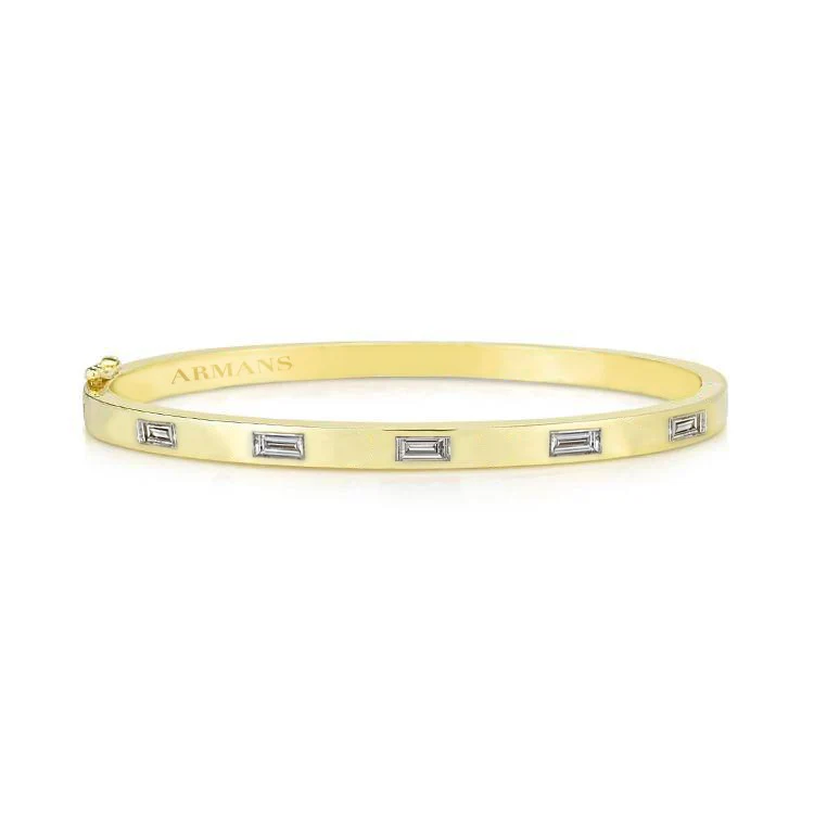 Solid Gold and Baguette Diamond Bangle