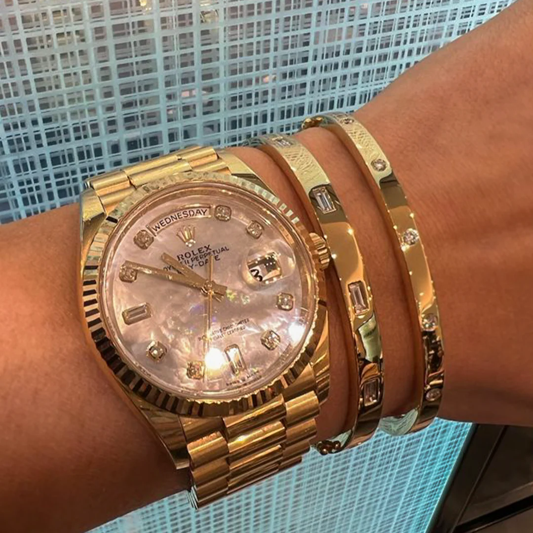 Solid Gold and Baguette Diamond Bangle - Image 2