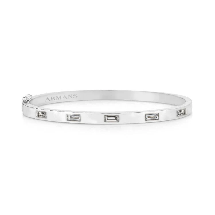 Solid Gold and Baguette Diamond Bangle - Image 3